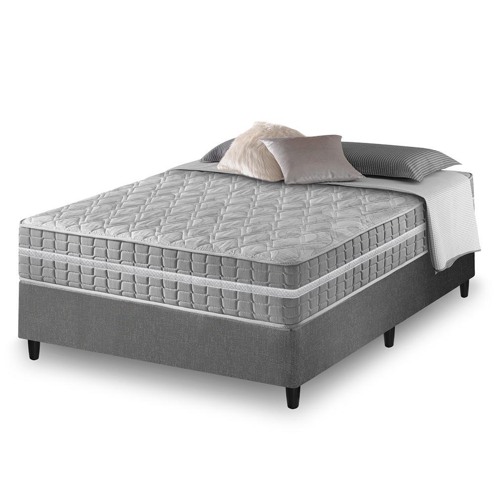 Imagem Cama Box Casal Cinza + Colchão Molas Ensacadas Zidi Alabama 138x188x61cm