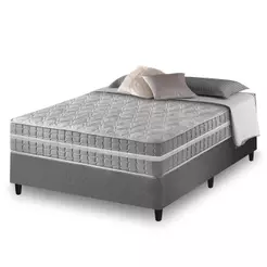 Cama Box Casal Cinza + Colchão Molas Ensacadas Zidi Alabama 138x188x61cm