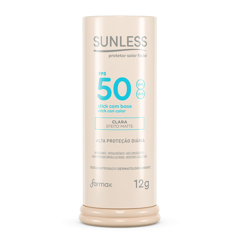 Protetor Solar Sunless Stick com Base Efeito Matte FPS 50 Cor Clara 12g