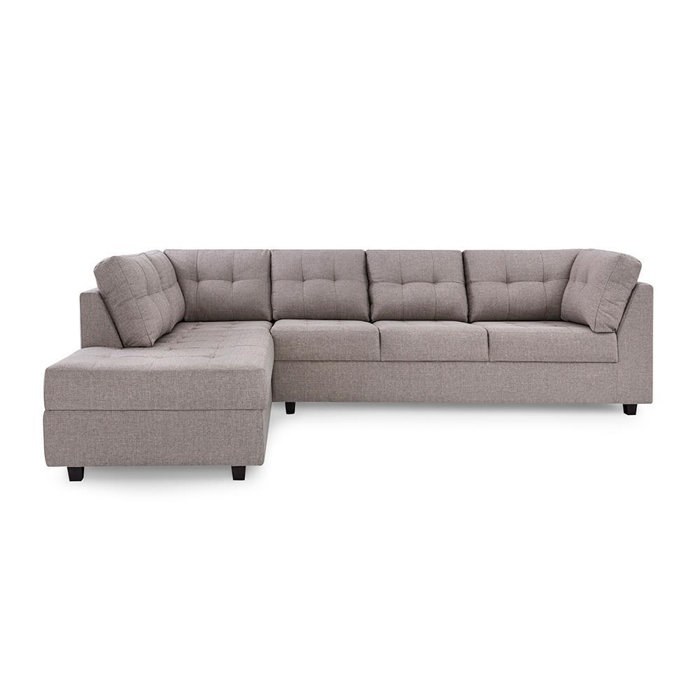 Sofá de Canto 6 Lugares Herval Gran, Chaise Direito, Linho Bege