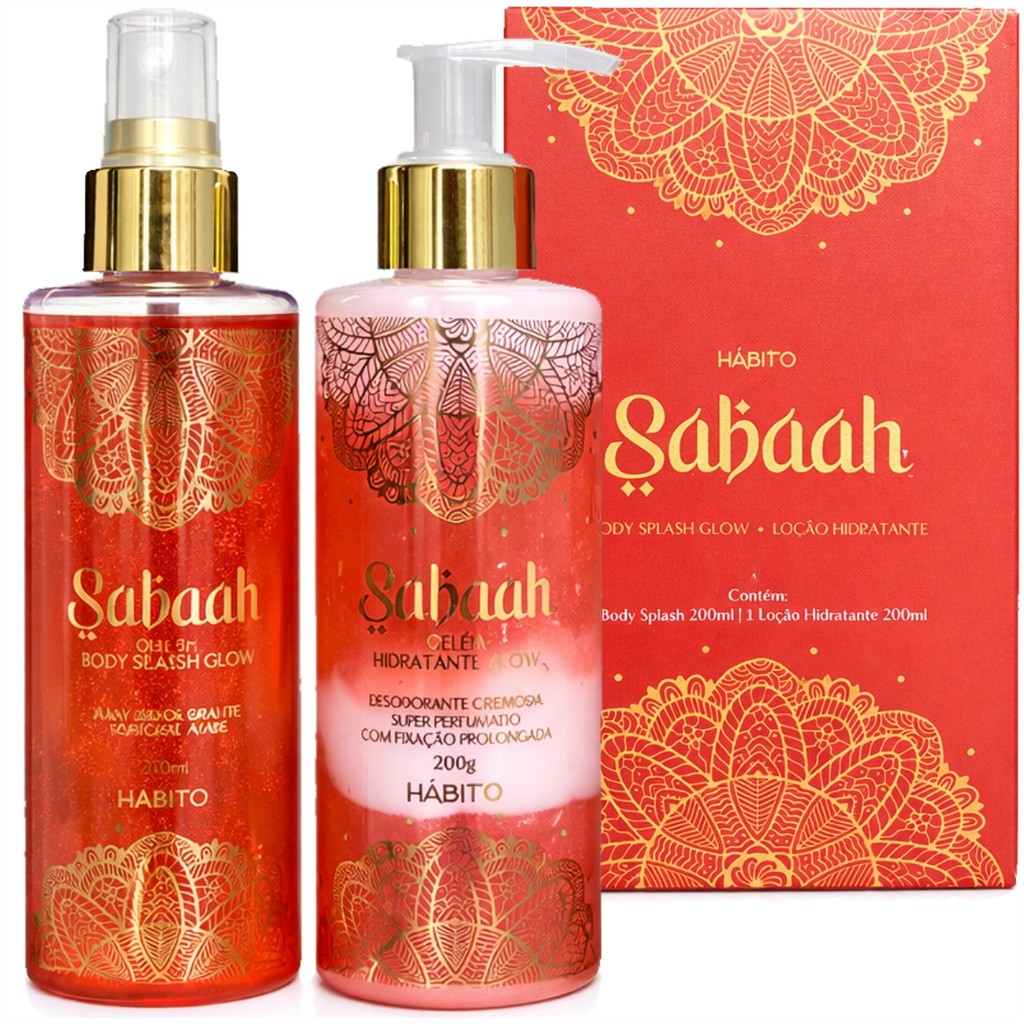 Kit Body Splash Sabaah + Loção Hidratante Glow Hábito Cosméticos 2x 200ml Árabe Feminino