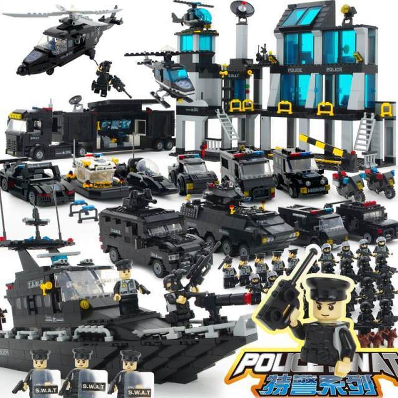 1.000 pçs Lego blocos de construção série militar cidade delegacia SWAT força helicóptero quebra-cabeça montagem menino