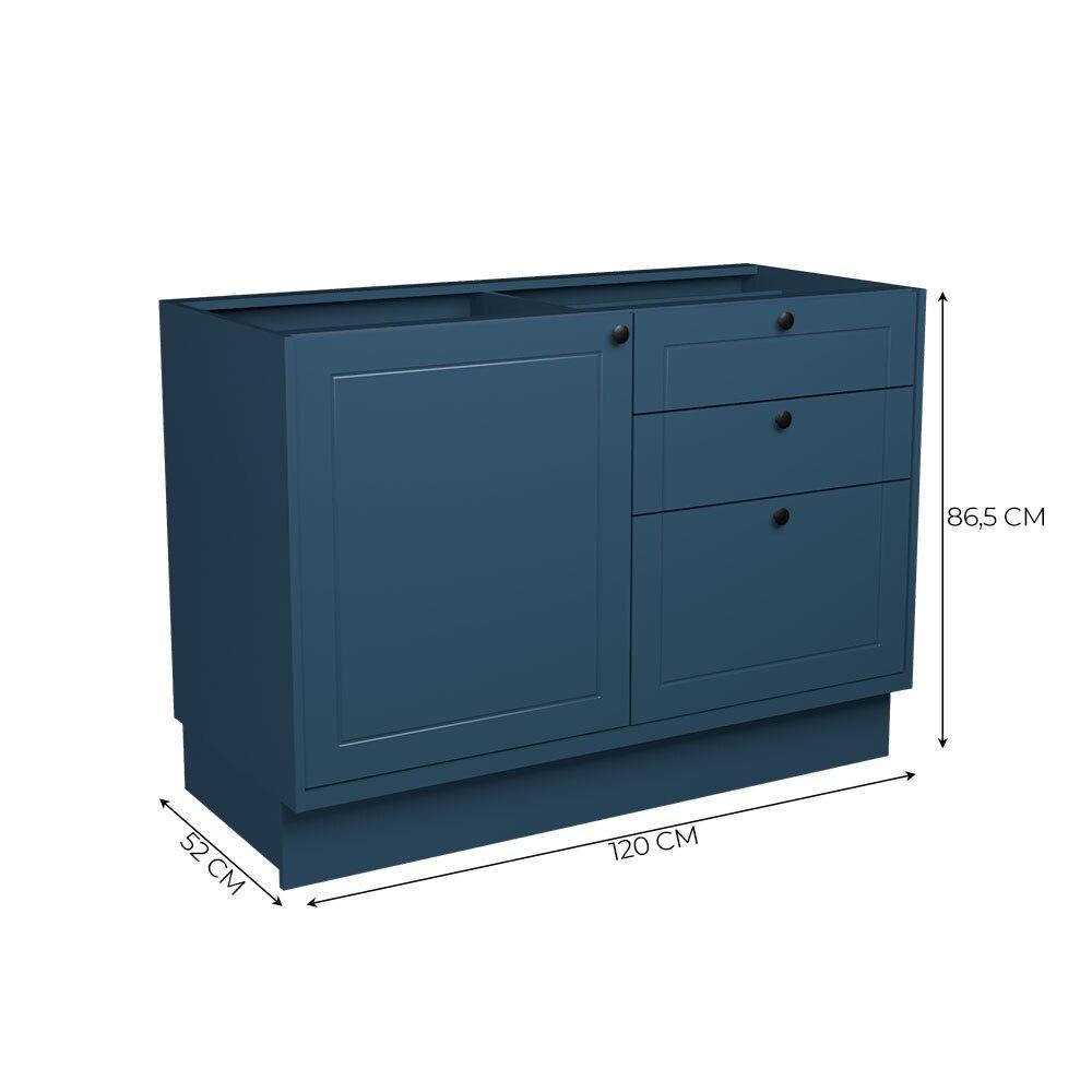 Balcão Cozinha MDF Herval Viana, 1 Porta e 3 gavetas, Azul Orion, 120 cm · foto 2