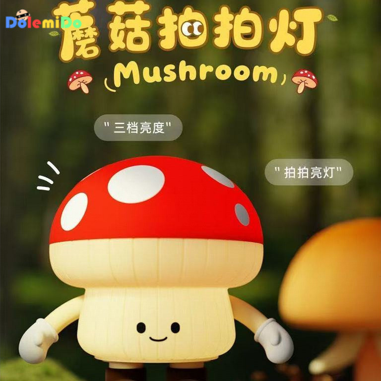 Imagem Linda luminária noturna em formato de cogumelo, estilo relaxante, luz de toque em formato de cogumelo de desenho animado