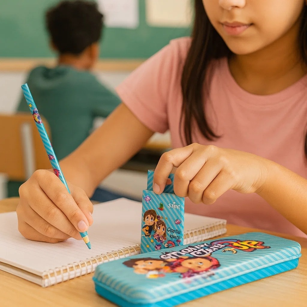 Escolar kit maria clara estojo lapis caneta desenho pintura infantil colorir presente de achadinhos
