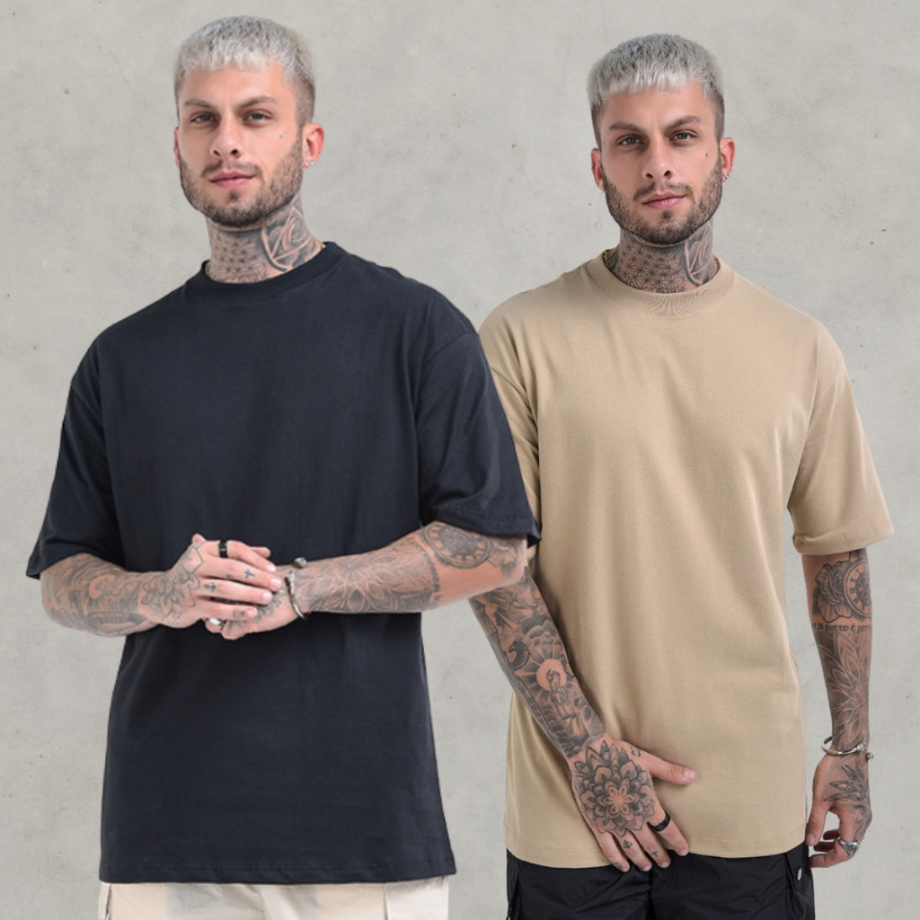 Kit 2 Camisetas Masculina Oversized Streetwear Premium Casual Estilo Básica Algodão Gola Canelada