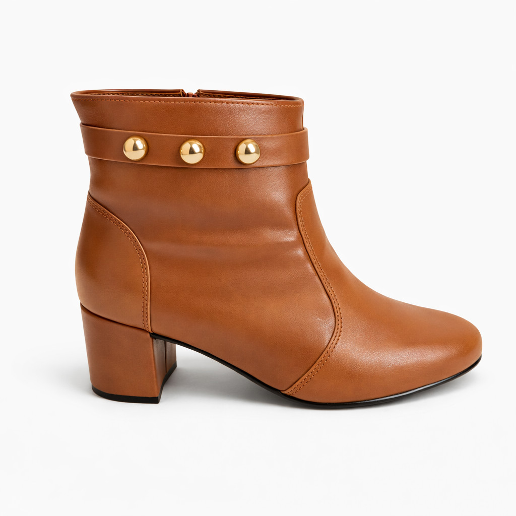 Bota Feminina Cano Curto Salto Bloco 5cm Confortável Detalhe Metal Elegante Moderna Tendência 2026