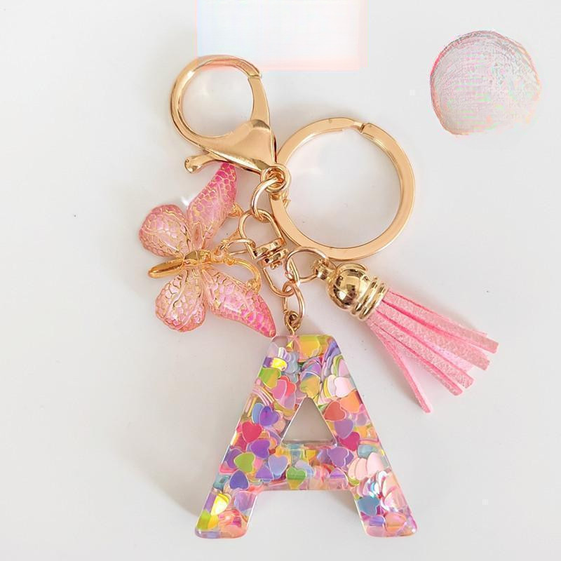 Cross-Border Rosa Lantejoulas Epóxi Carta Chaveiro Pingente Com Borboleta Borla Decoração Acessórios