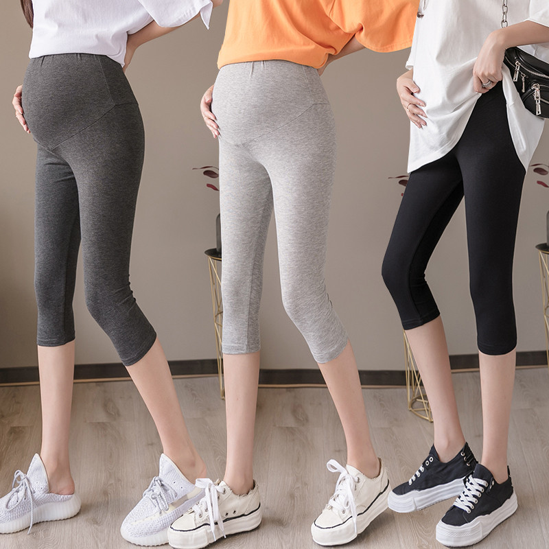 Verão ajustável calças de maternidade All-Match Leggings de maternidade não olhar grávida cortado barriga elevador calça