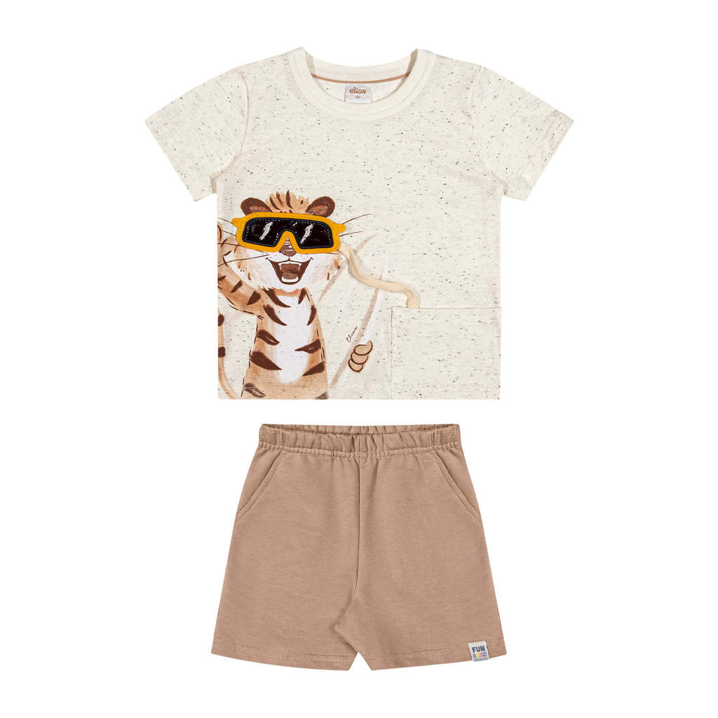 Conjunto Infantil Menino Tigre Interativo Elian Bege em Oferta na Shopee