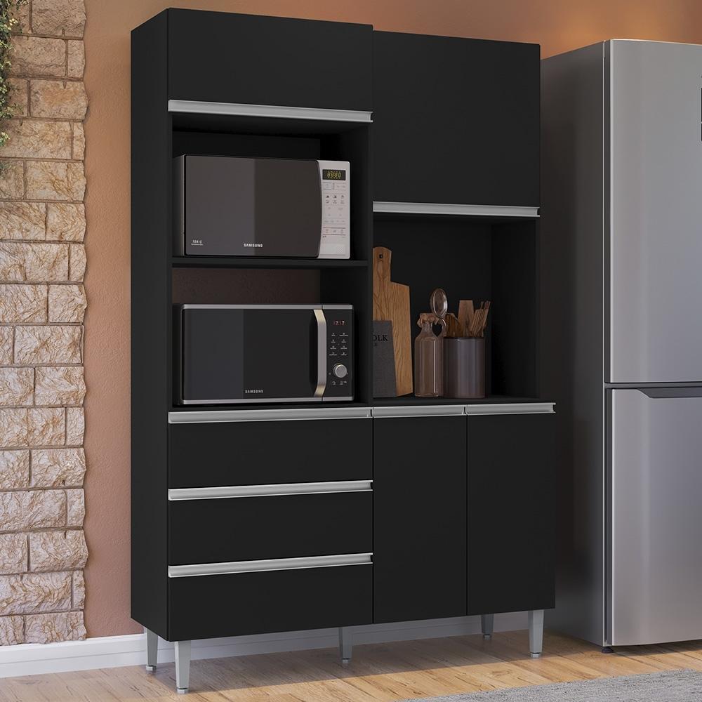 Armário de Cozinha Compacta 120cm 4 Portas Livia Preto - Ajl Móveis