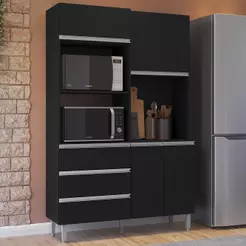 Armário de Cozinha Compacta 120cm 4 Portas Livia Preto - Ajl Móveis