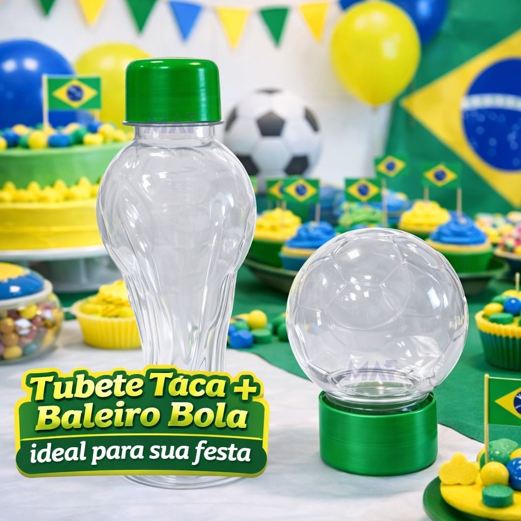10 Tubete Trófeu Copa + 10 Bola Lembrancinha Futebol Festa Copa Taça