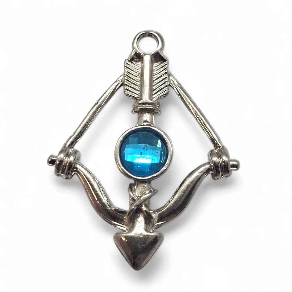 Kit 12 Pingente Arco Flecha Prata Pedra Azul Oxóssi 4 cm