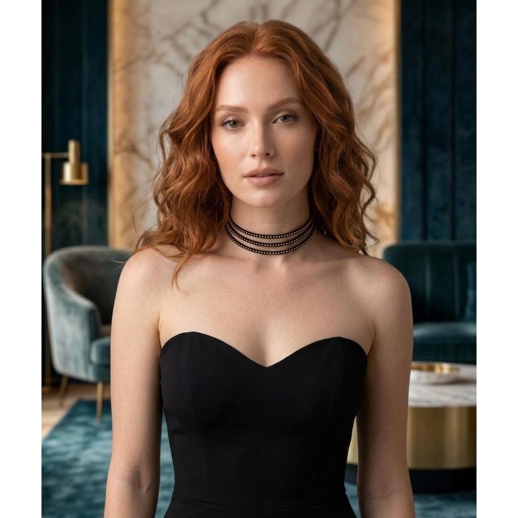 Colar Choker em Camurça com Strass Dourado Bijuteria Moderna