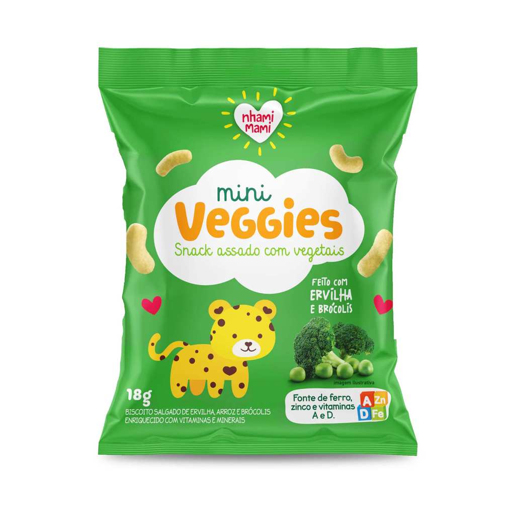 Snack Infantil Zero Glúten Ervilha e Brócolis - Vegetais Mini Veggies Nhami Mami 18g