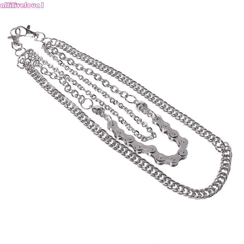 allilivefoua1 Punk Calças Correntes Rock Jeans Acessórios Cintura Homens Hip hop Crânio Pingente