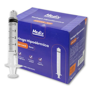 Seringa 5ml Luer Lock Hipodermica Sem Agulha Esteril 100 Uni 5 Ml