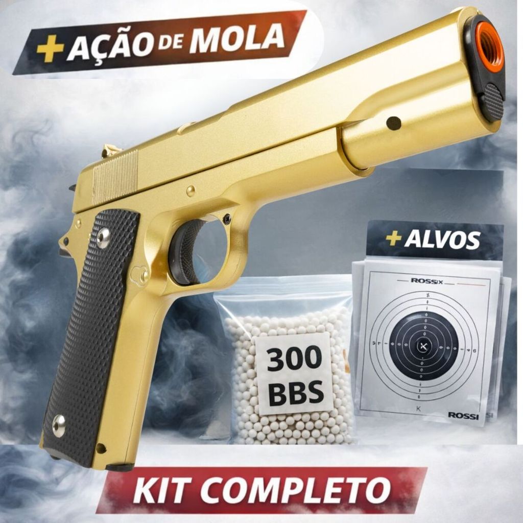 Pistola Airsoft V14 Gold Metal 6mm Spring 300bbs 10 Alvos Recreativa — R$ 260,86 em Shopee
