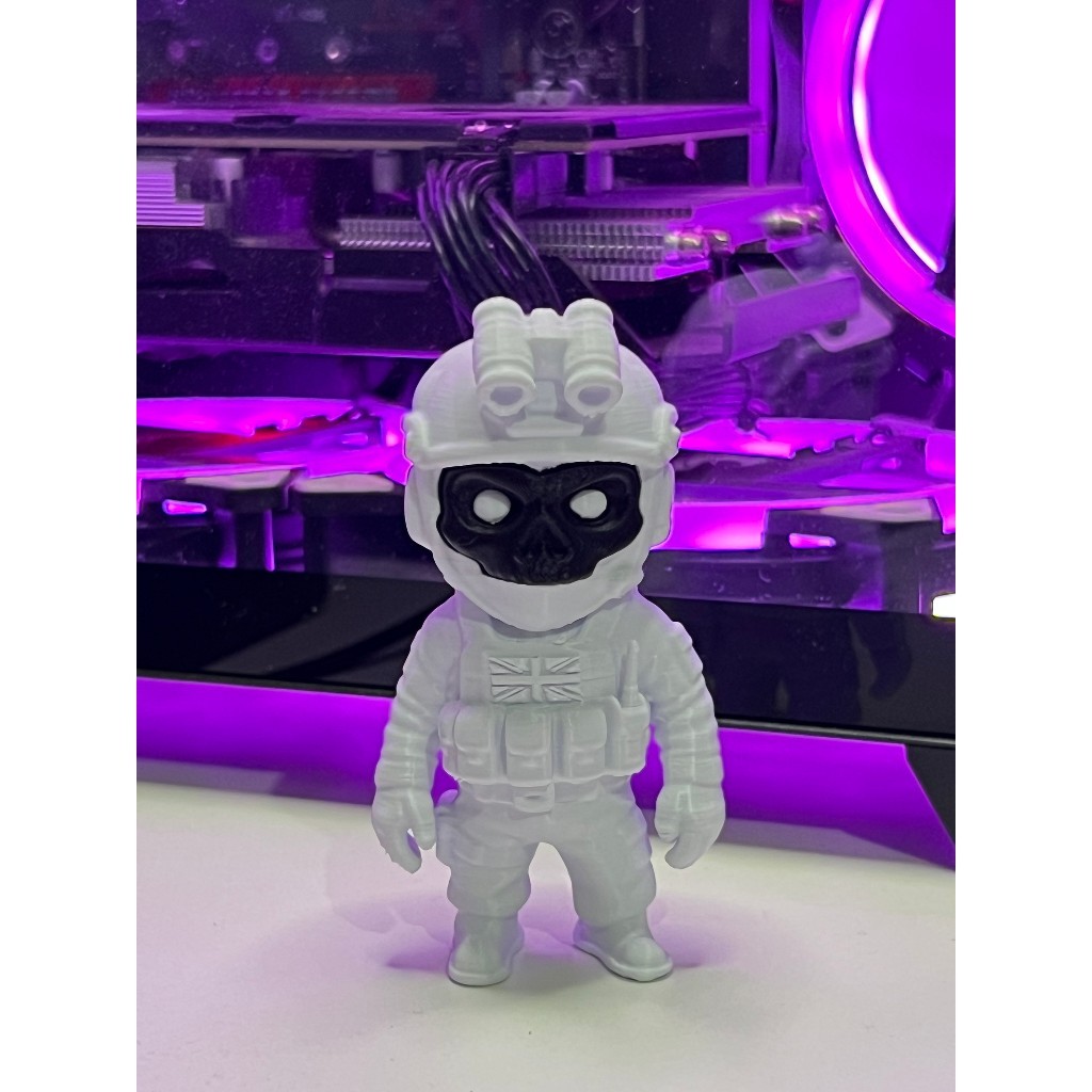 Boneco Ghost Negativo Call of Duty Miniatura 3D Gamer Geek Decoração Setup Cores invertidas Caveira