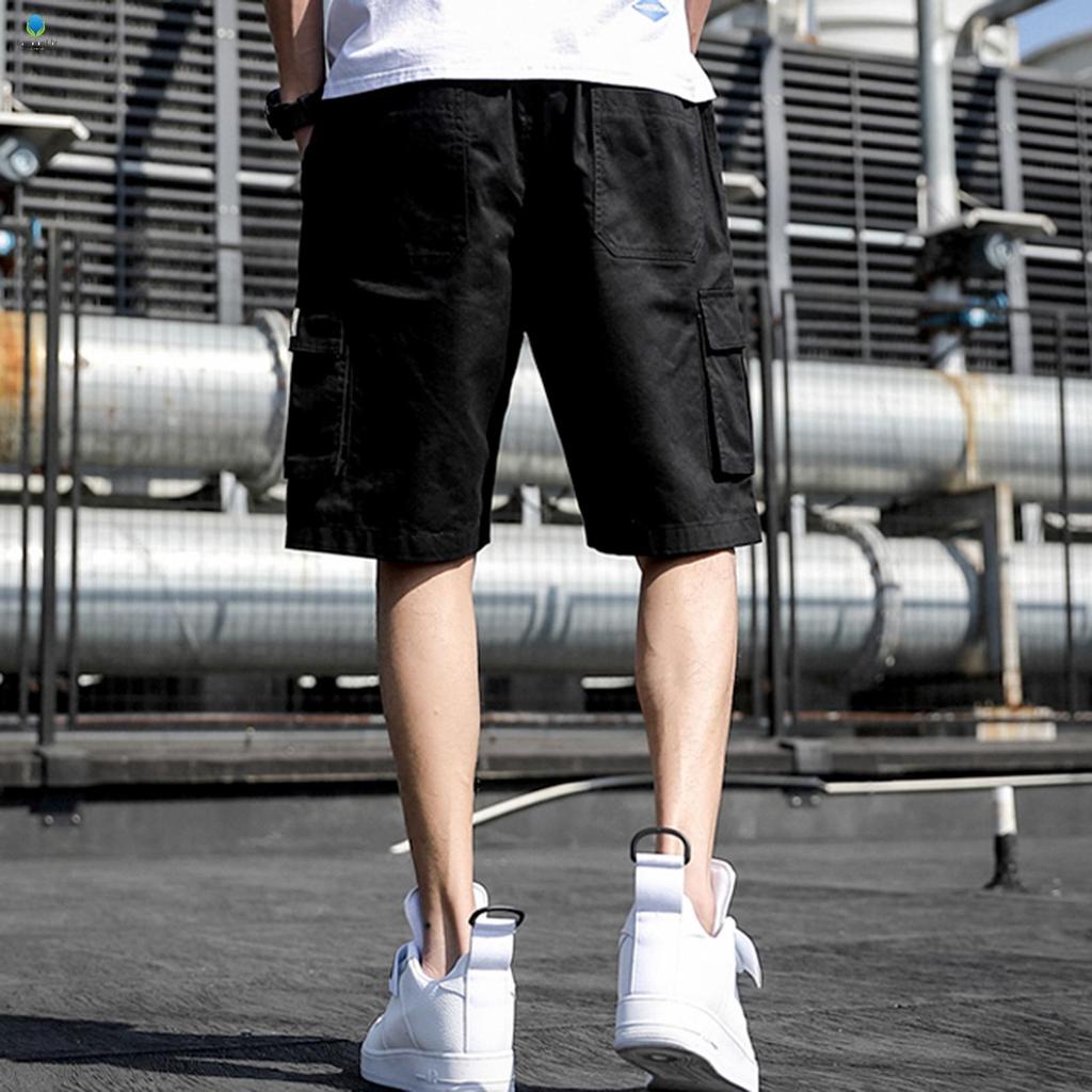 Shorts Cargo Casuais Masculinos Com Cintura Elástica E Respirável Bolsos Adequados Para Roupas De Reunião De Amigos