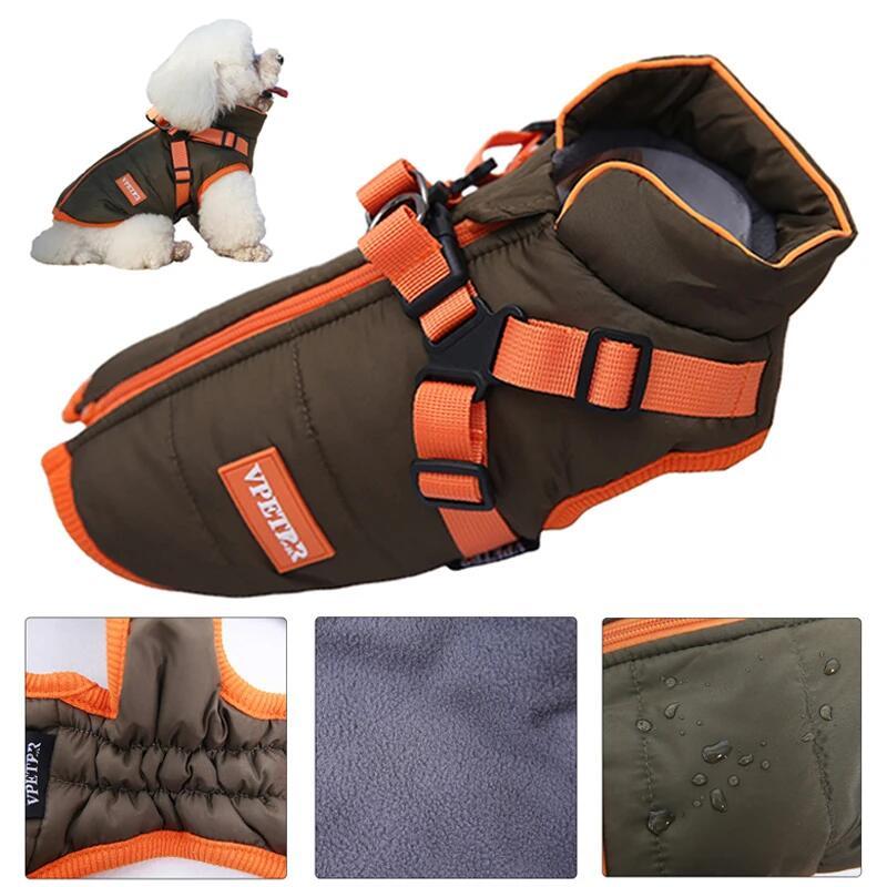 Jaqueta para Filhotes XS-2XL, Roupas Impermeáveis para Cães Pequenos com Arnês, Colete Quente de Inverno para Chihuahua,