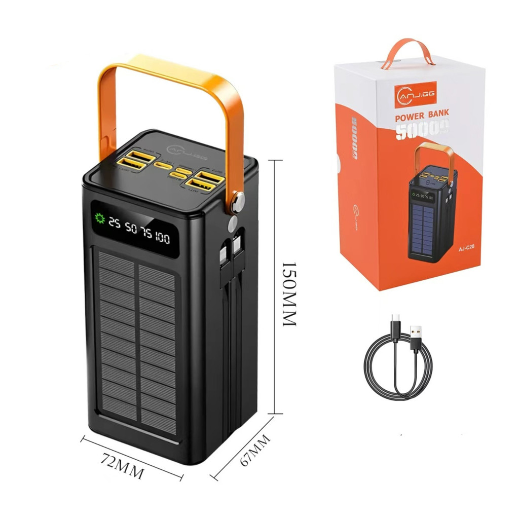 Carregamento solar com cabo, banco de energia portátil de grande capacidade, 50000mAh anjgg
