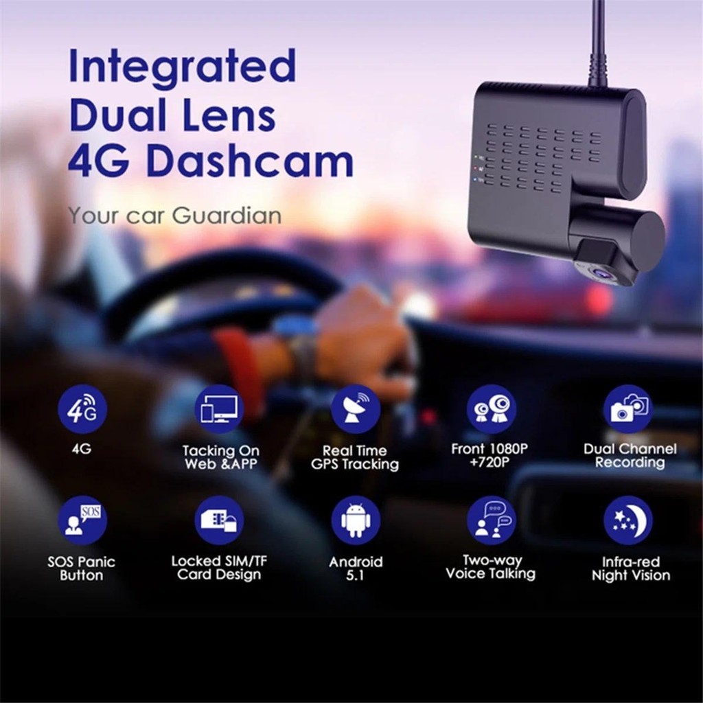 Câmera Durável Para Painel De Carro , Câmeras Duplas , Vídeo Ao Vivo , Rastreamento GPS , Wi-Fi , Monitoramento Remoto ,