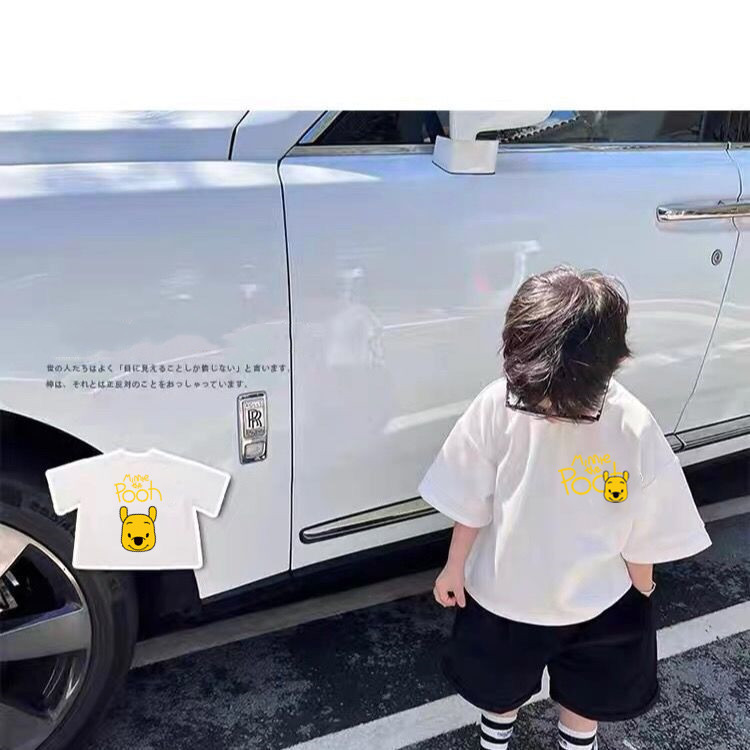 Crianças roupas infantis meninos meninas branco Winnie the Pooh camiseta de manga curta 2026 verão puro algodão impresso