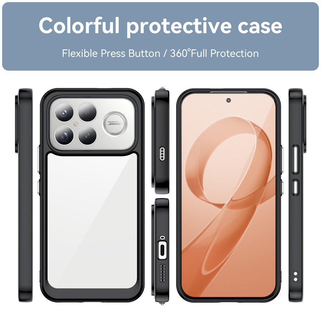 Para POCO F8 Ultra F8Pro Acrílico Transparente Duro PC À Prova De Choque Caso Redmi K90 Pro Max Doce Cor TPU Quadro Capa