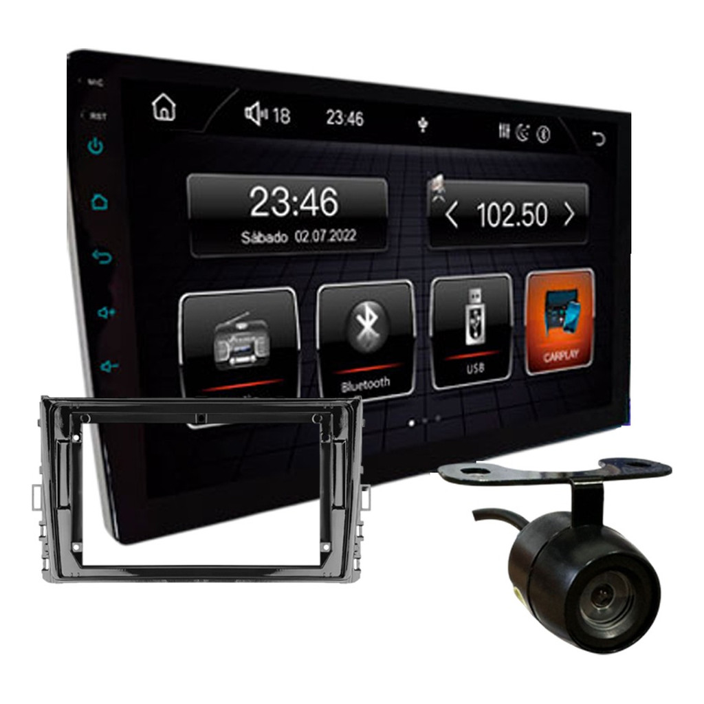 KIT CENTRAL MULTIMIDIA ROADSTAR 9 POL RS7009BR SLIM CARPLAY VW T-CROSS POLO VIRTUS 2018 A 2022