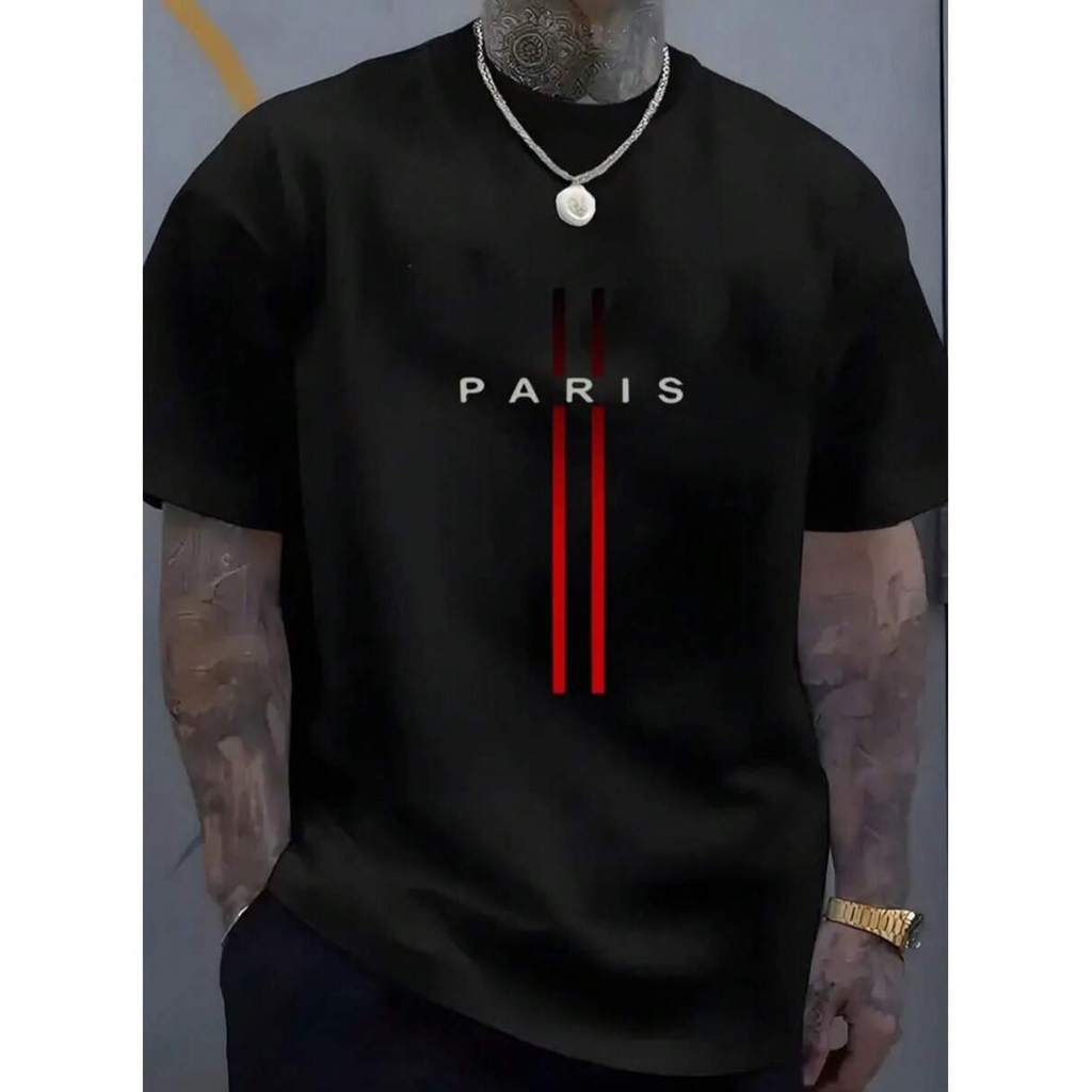 CAMISETA Masculina listra Paris Manga Curta Estampada Malha 30.1 Algodão Estilo Casual Premium Primavera Verão