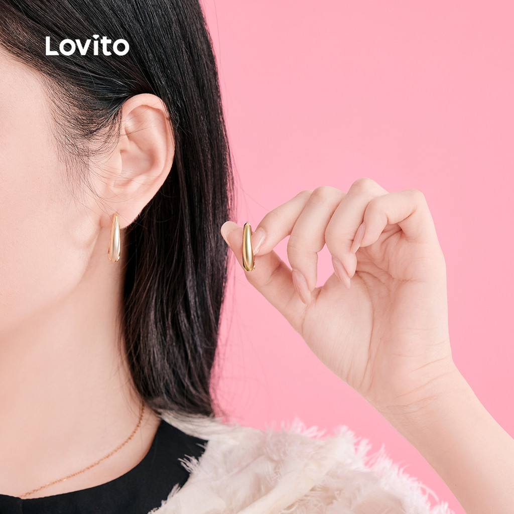 Lovito Brincos Elegantes De Metal Oval Texturizado Retrô Brincos De Verão Para Mulheres LFA06221 em Oferta na Shopee