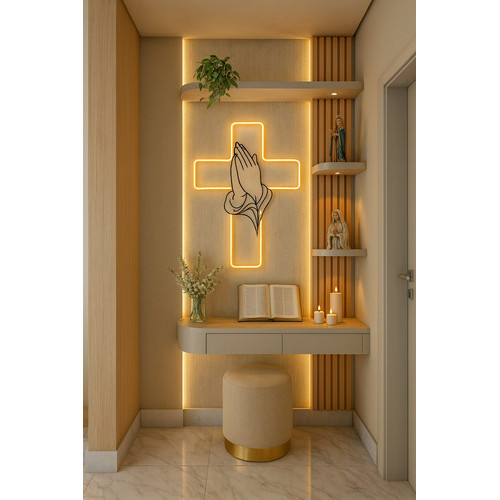 Cruz Led Neon Para Oratório - Letreiro Luminoso Branco Quente 127/220v