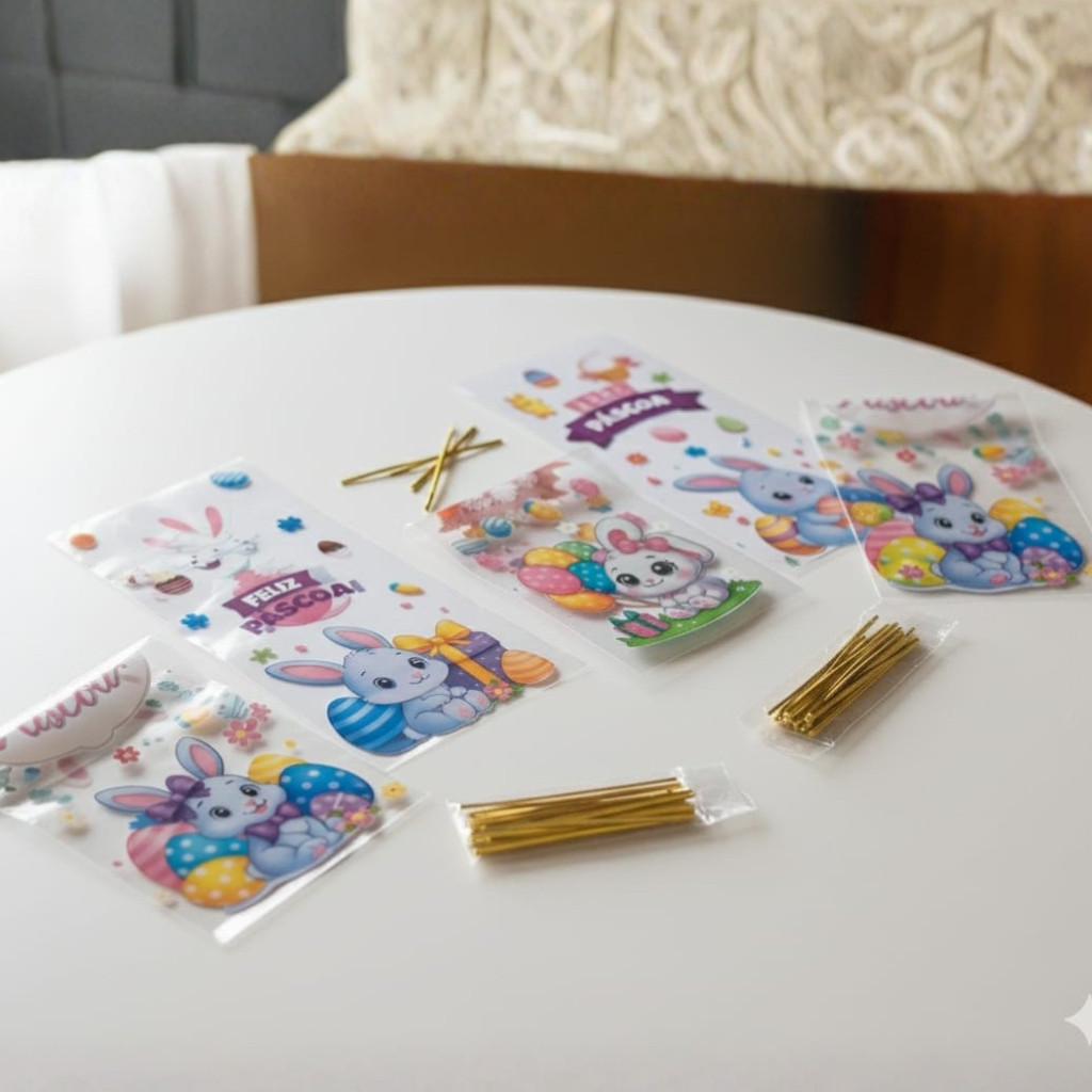 Kit 50 Embalagem de Páscoa Saquinhos Com Arame Saco para doces e lembrancinhas em Oferta na Shopee