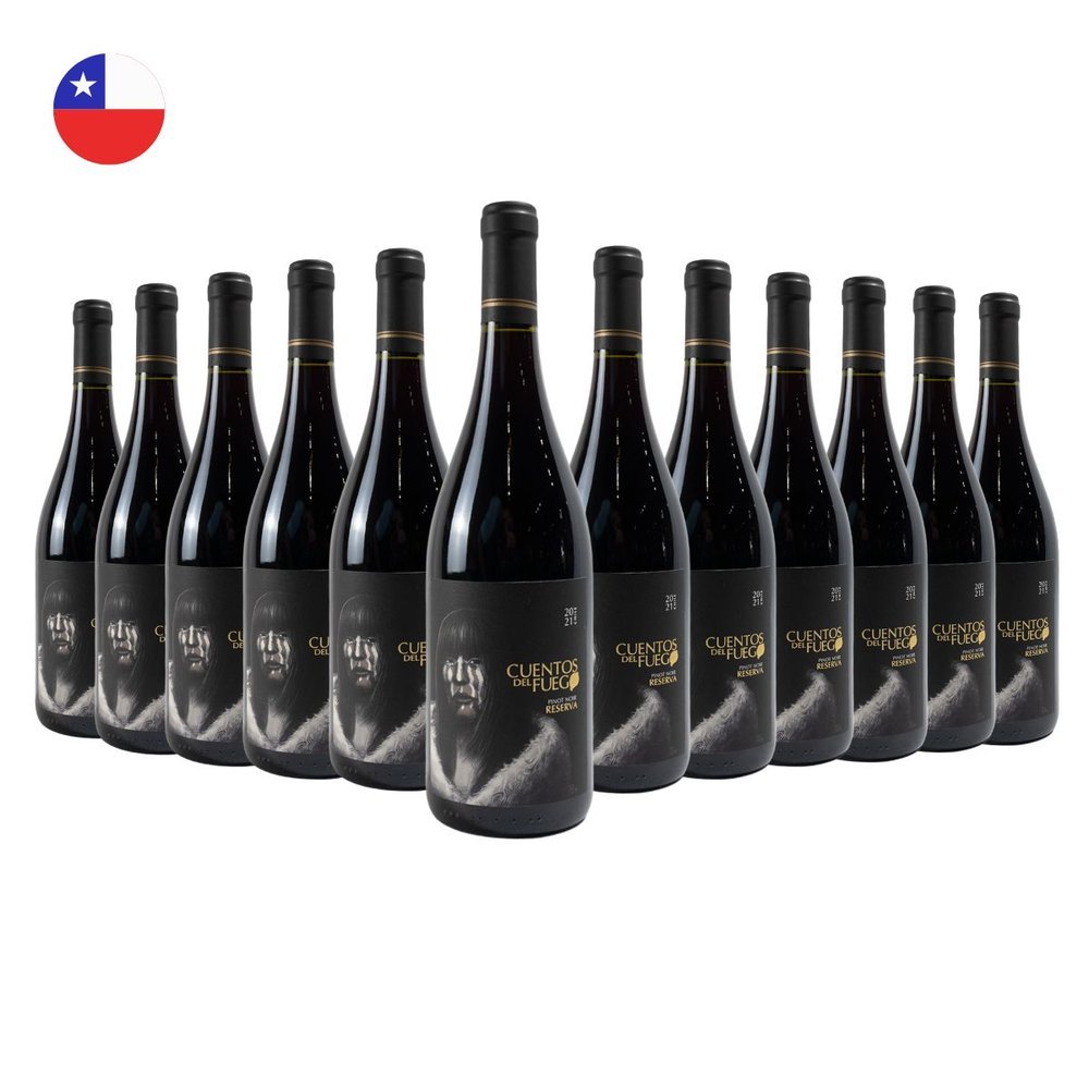 Kit com 12 Vinhos Chilenos Tinto Seco Pinot Noir Reserva Cuentos del Fuego 750ml