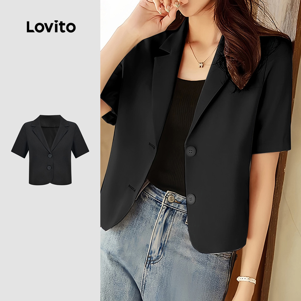 Lovito  Blazer Casual Lazer Preto Blazer para Mulheres L173AD021 em Oferta na Shopee