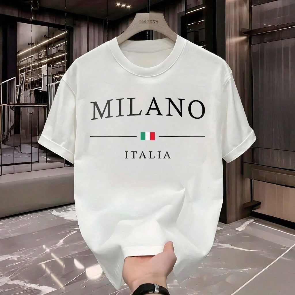 Camiseta Básica  Estampada Milano Italia T-Shirt 100% Algodão Camisa Masculina StreetWear Unissex
