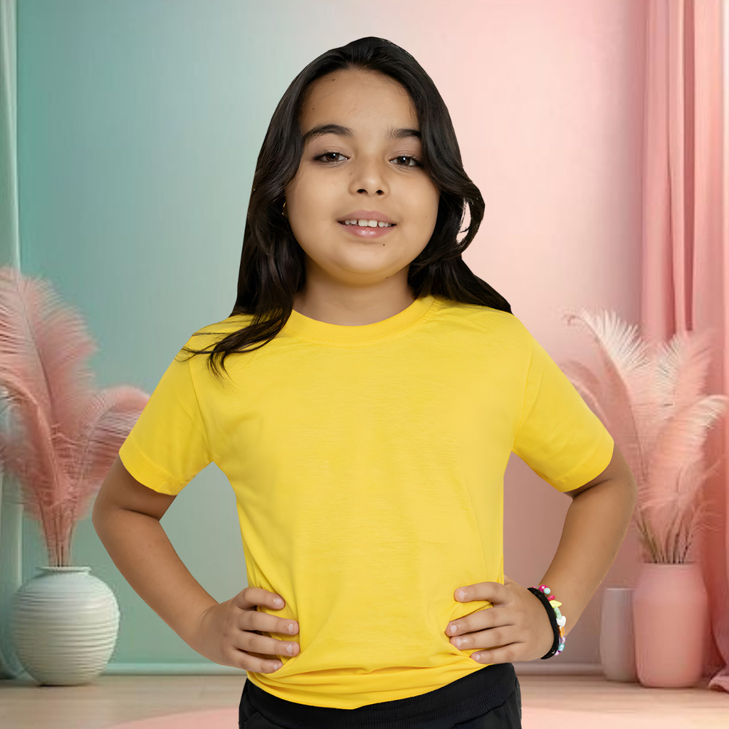 Camiseta Infantil Amarela Algodão Camisa Lisa Menina Menino