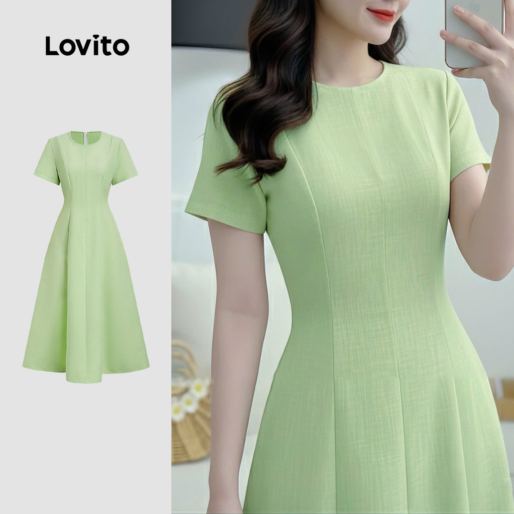 Lovito  Vestido Elegante Clássico e Versátil com Zíper Primavera/verão Verde para Mulheres LBL32296 em Oferta na Shopee