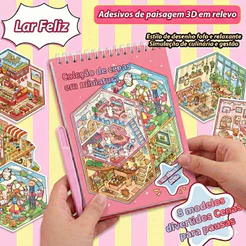 Caderno Adesivos 3d 8 Cenários para montagem + Pinça - livro interativo para Montar e Decorar