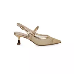 Scarpin Slingback Bebecê Tela Salto Taça Dupla Fivela