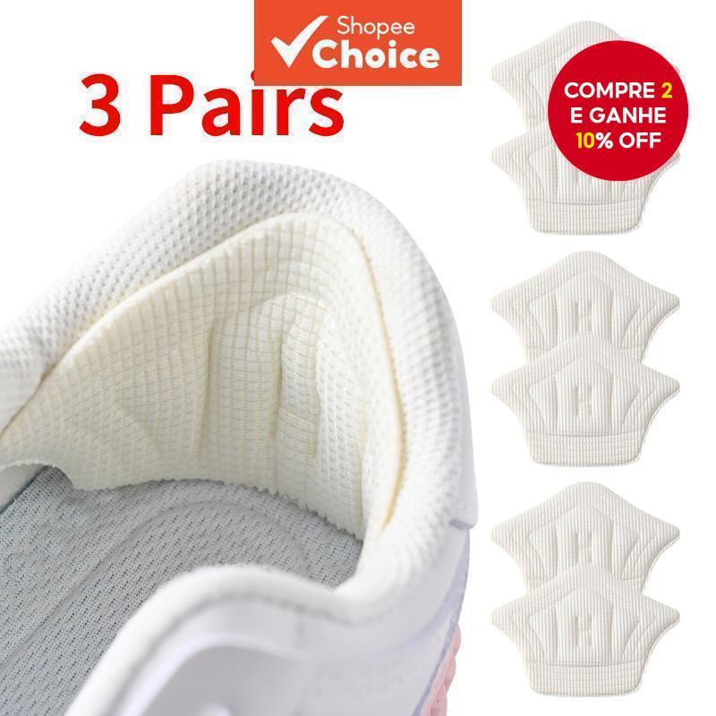 3 Pares de Almofadas para Calcanhar para Tênis com Superfície Antiderrapante, Inserções de Calçado Ajustáveis