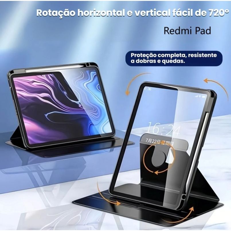 Capa Giratória 360° Transparente para Xiaomi Redmi Pad SE 11” / Redmi Pad 2 – Proteção Antichoque em Acrílico e Silicone