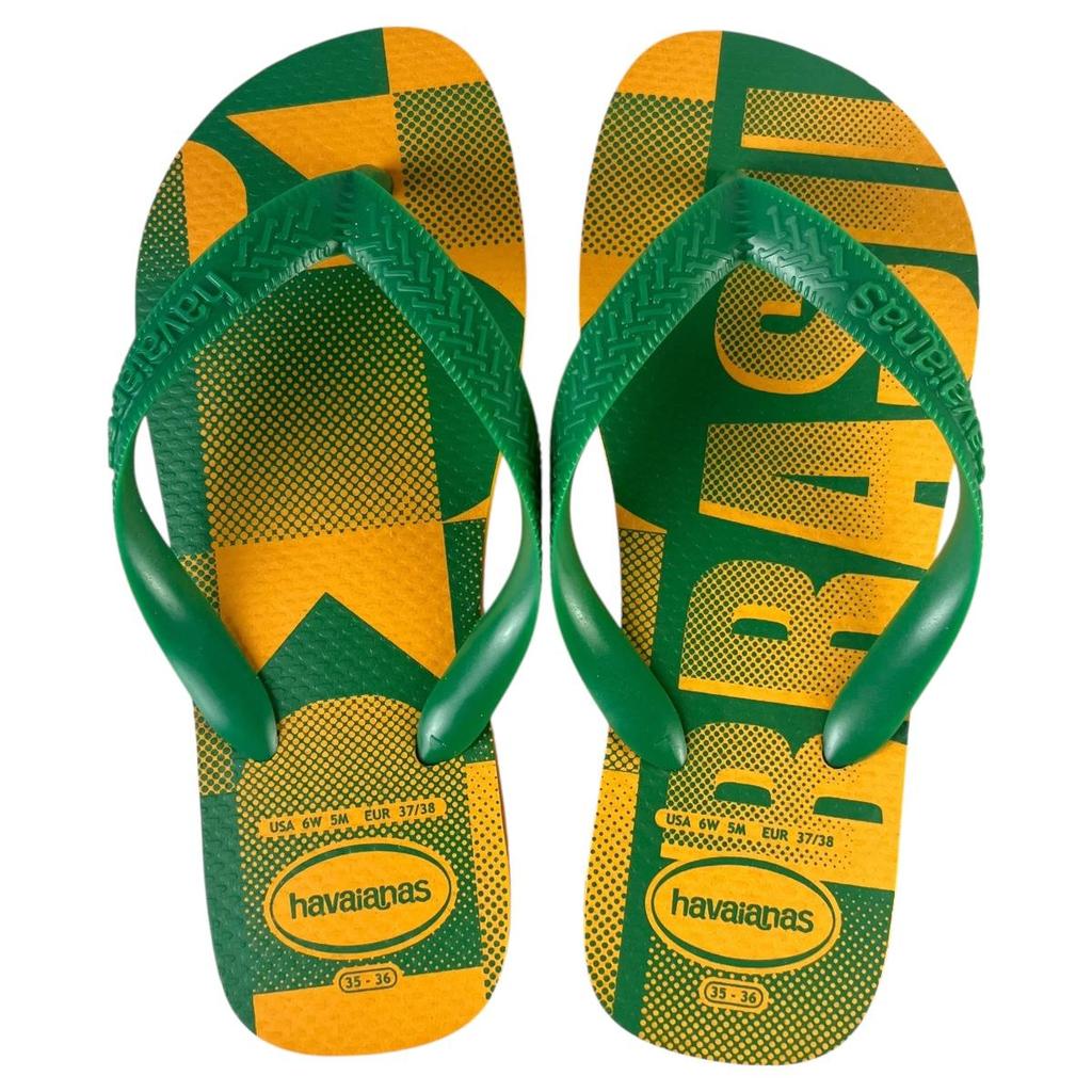 Chinelo Havaianas Masculino Top Vai Brasil Original Verde e Amarelo Conforto Torcedor