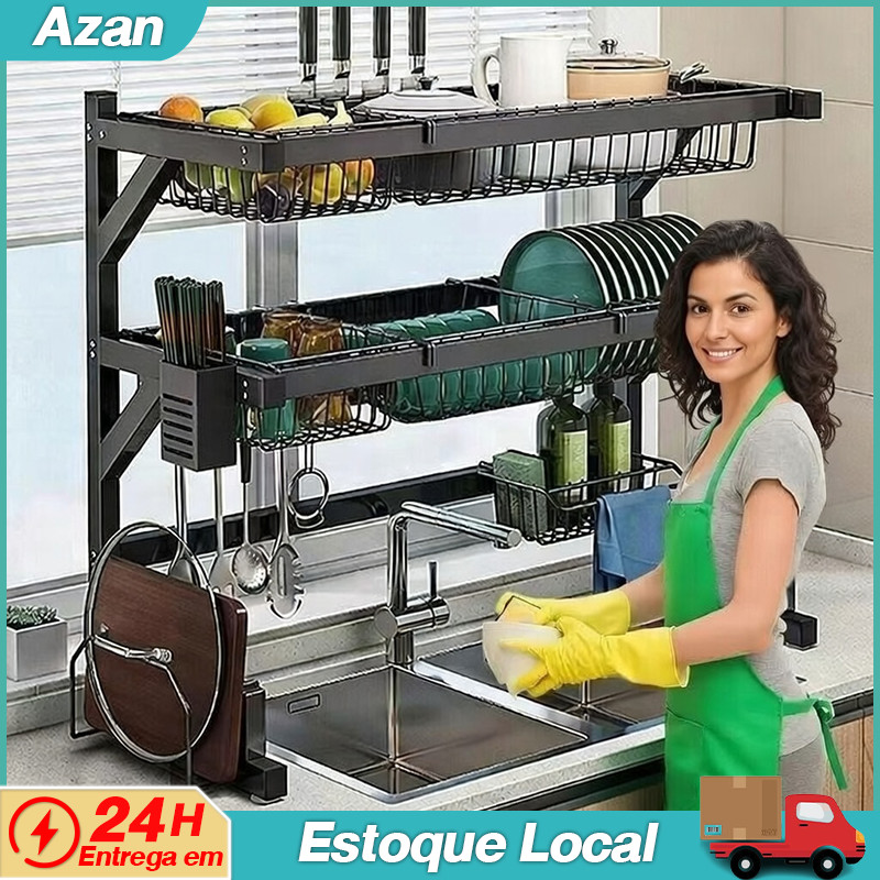 Organizador de Cozinha Suspenso 65/85/105cm em Aço Inoxidável - Prateleira de Louça para Cozinha