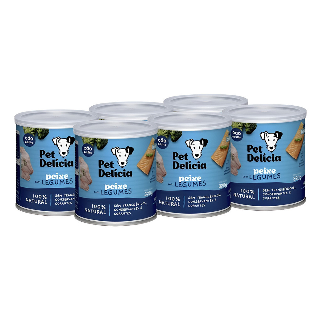 kit c/6  ALIMENTO ÚMIDO PET DELÍCIA PEIXE COM LEGUMES CAES 320G