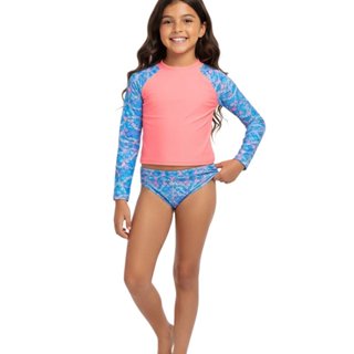 CONJUNTO INFANTIL MENINA BLUSA MANGA LONGA E TANGA EM MALHA PROTEÇÃO UV em Oferta na Shopee