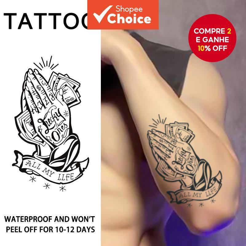 Tatuagem Temporária Mãos Em Oração À Prova D'Água Matte Realista para Braço e Perna Masculino e Feminino