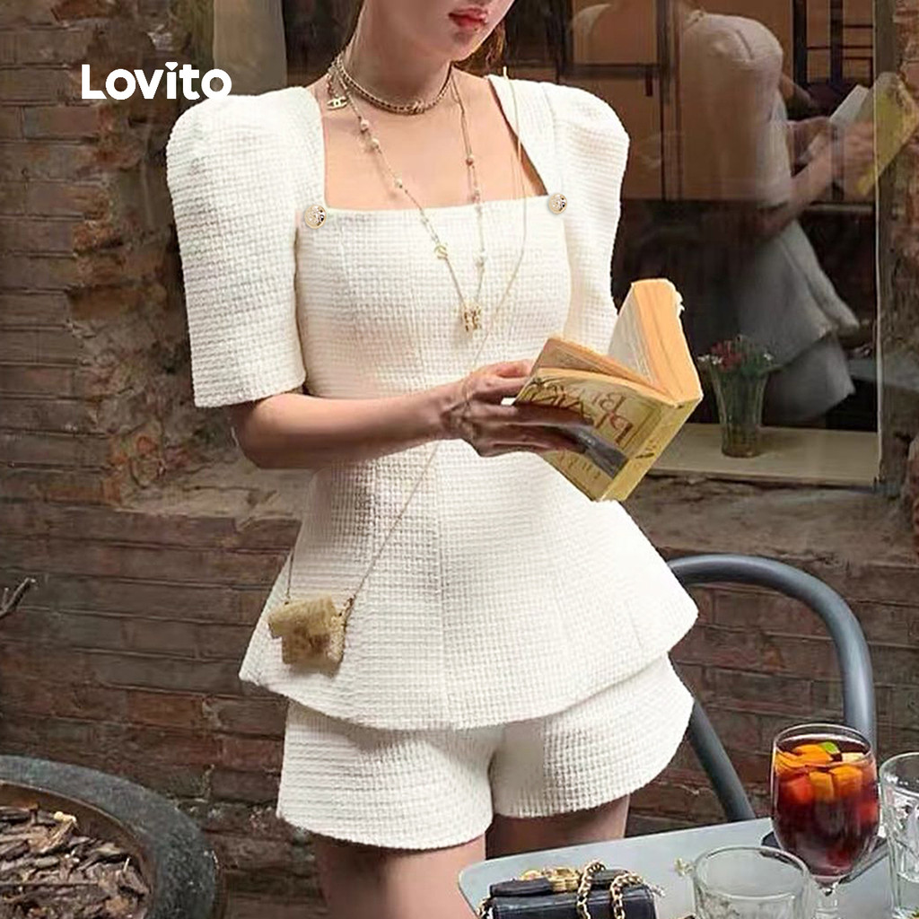 Lovito  Tops ou Bottoms Casuais com Botão Jacquard Lazer Primavera/verão Top Damasco para Mulheres L172ED1005 em Oferta na Shopee